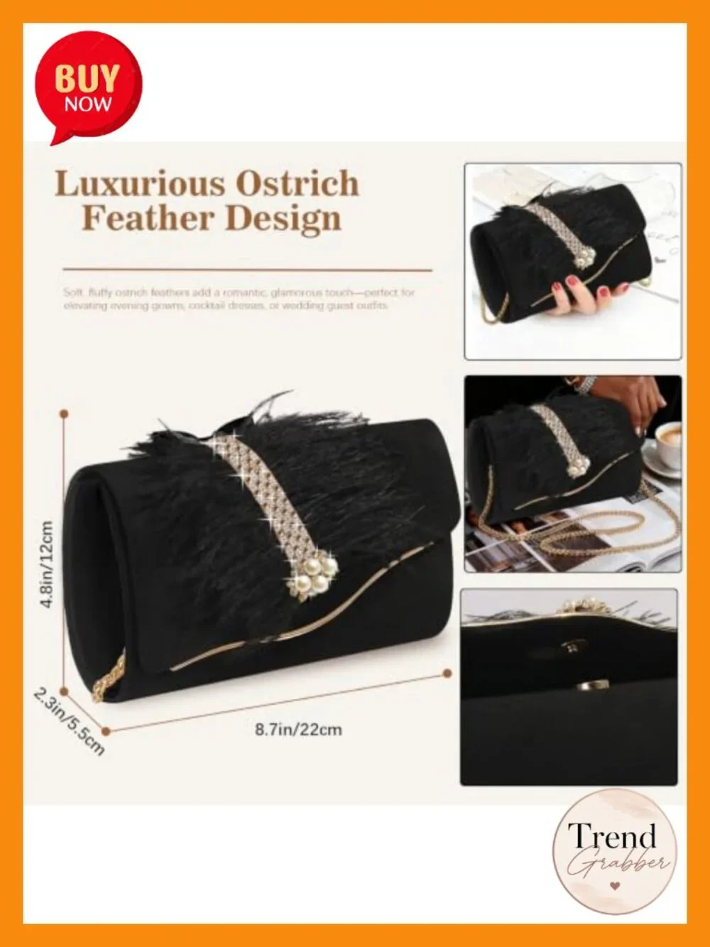 Faux Suede Envelope Clutch with Faux Feather, Rhinestone Pearl Detailing,